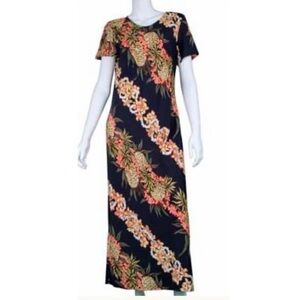 Hilo Hattie Hawaiian Pineapple Print Floral Maxi Dress Sz M Made in Hawaii Luau